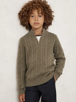 vert - Pull Reiss Clovelly en laine mélangée à col zippé et motif torsadé