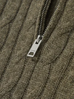 vert - Pull Reiss Clovelly en laine mélangée à col zippé et motif torsadé