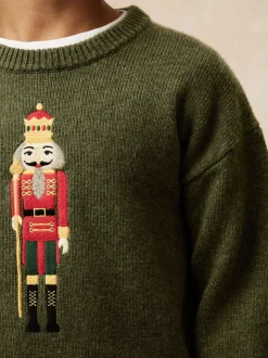 Vert - Pull Reiss Desmond à motif casse-noisettes en laine mélangée