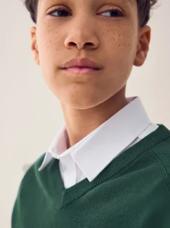 Vert - Pull scolaire tricoté à col en V (3-16ans)