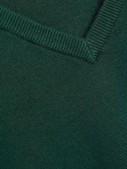 Vert - Pull scolaire tricoté à col en V (3-16ans)