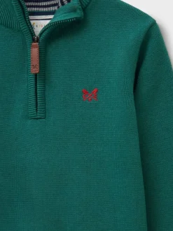 Vert - Pull semi-zippé en coton classique Crew Clothing