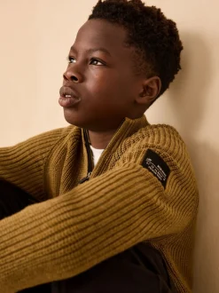 Vert - Pull utilitaire en maille à col zippé (3-16ans)