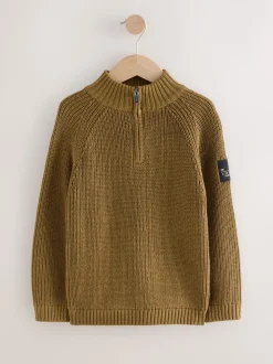 Vert - Pull utilitaire en maille à col zippé (3-16ans)