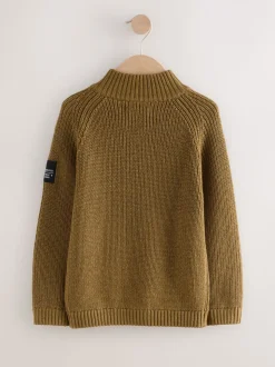 Vert - Pull utilitaire en maille à col zippé (3-16ans)