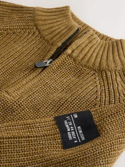 Vert - Pull utilitaire en maille à col zippé (3-16ans)