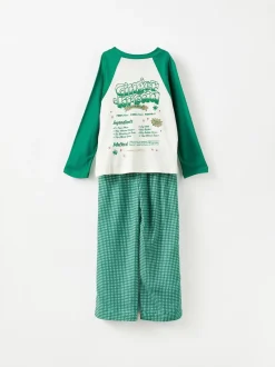 Vert - Pyjama de Noël en coton à manches longues à manches longues pour enfant assorti