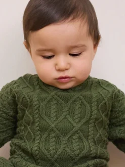 Vert - The Little Tailor Bébé 100% Cotton Cable Knit Romper And Chapeaux Gift Set