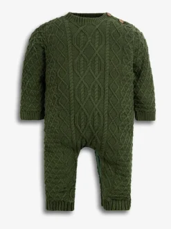 Vert - The Little Tailor Bébé 100% Cotton Cable Knit Romper And Chapeaux Gift Set