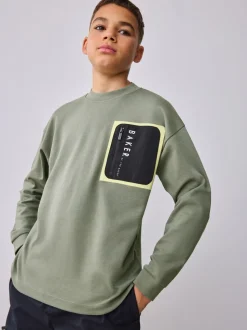 Vert - T-shirt Baker by Ted Baker poids lourd à manches longues