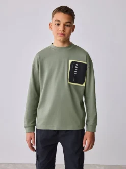 Vert - T-shirt Baker by Ted Baker poids lourd à manches longues