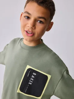 Vert - T-shirt Baker by Ted Baker poids lourd à manches longues