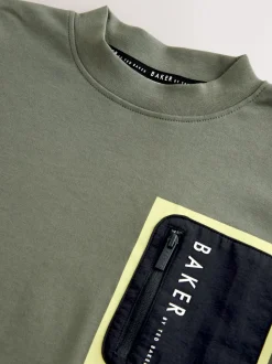 Vert - T-shirt Baker by Ted Baker poids lourd à manches longues