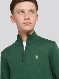 Vert - U.S. Polo Assn. Pull quart de zip en maille riche en coton
