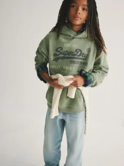 Vert chiné - Sweat à capuche Superdry
