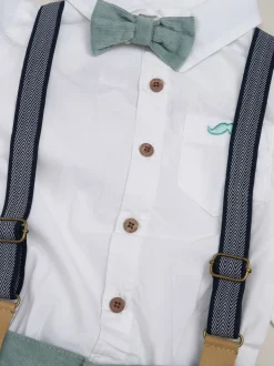 Vert clair - Little Gent nœud papillon en velours côtelé avec nœud papillon et pantalon avec bretelles