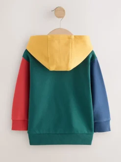Vert color block - Sweat à capuche imprimé à manches longues (3mois-7ans)