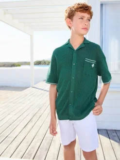 vert foncé - Polo boutonné en maille à manches courtes (3-16ans)