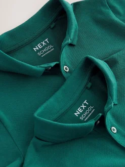 vert foncé - Polos en coton à manches courtes pour l'école, lot de 2 (3-16ans)