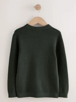 vert foncé - Pull en maille col rond en coton (3-16ans)