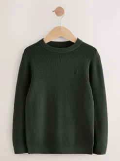 vert foncé - Pull en maille col rond en coton (3-16ans)