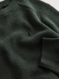 vert foncé - Pull en maille col rond en coton (3-16ans)