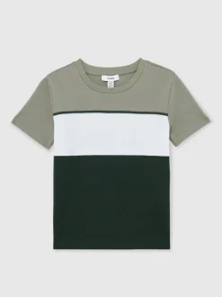 Vert foncé/Vert sauge/Off White - T-shirt Reiss Cole en coton color block