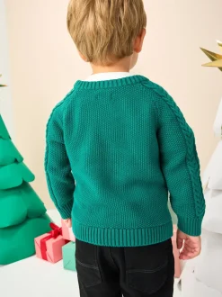Vert imprimé Père Noël - Pull de Noël en maille (3 mois-7 ans)