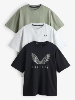 Vert kaki - Castore Lot de 3 t-shirts oversize en coton à logo à manches courtes