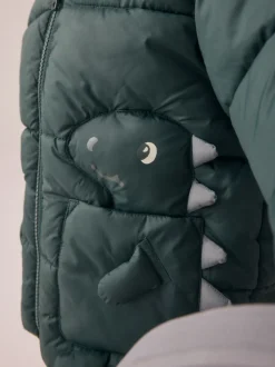 Vert kaki - Doudoune à poche dinosaure (3mois-7ans)