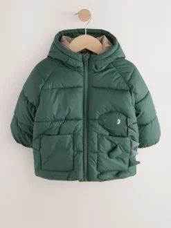 Vert kaki - Doudoune à poche dinosaure (3mois-7ans)