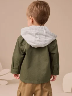 Vert kaki - Ensemble surchemise et T-shirt à capuche 2 pièces (3mois-7ans)