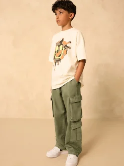 Vert kaki - Pantalon cargo en coton tissé en sergé (3-16ans)
