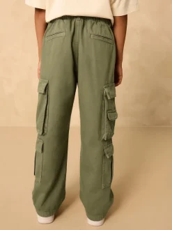 Vert kaki - Pantalon cargo en coton tissé en sergé (3-16ans)