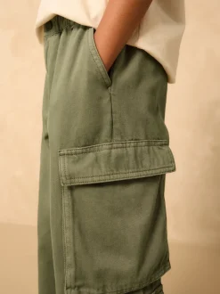 Vert kaki - Pantalon cargo en coton tissé en sergé (3-16ans)