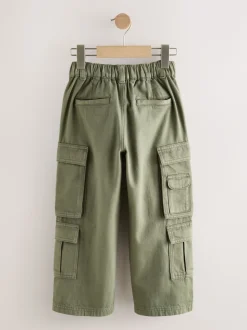 Vert kaki - Pantalon cargo en coton tissé en sergé (3-16ans)