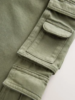 Vert kaki - Pantalon cargo en coton tissé en sergé (3-16ans)