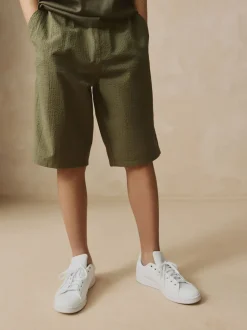 Vert kaki - Short tissé texturé 100% coton (3-16ans)