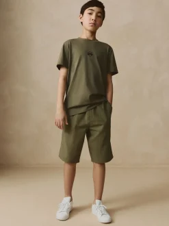 Vert kaki - Short tissé texturé 100% coton (3-16ans)