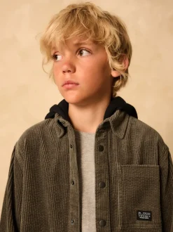 Vert kaki - Surchemise à capuche en velours côtelé (3-16ans)