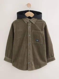 Vert kaki - Surchemise à capuche en velours côtelé (3-16ans)