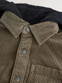 Vert kaki - Surchemise à capuche en velours côtelé (3-16ans)