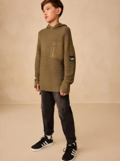 Vert kaki - Sweat-shirt à capuche en maille utilitaire (3-16ans)