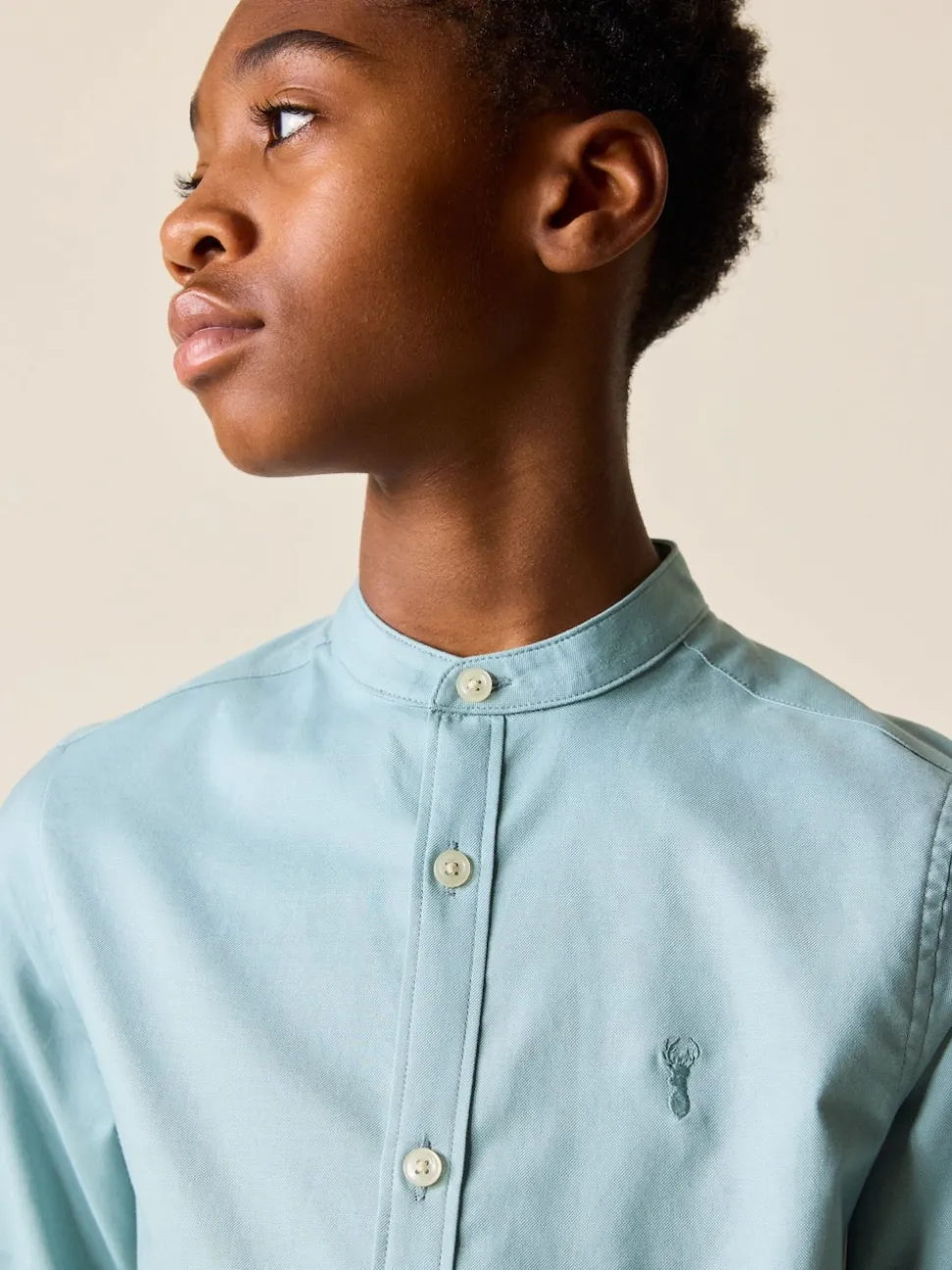 Vert minéral - Chemise Oxford à manches longues et Col mao (3-16ans)