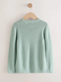 Vert minéral - Pull en maille col rond en coton (3-16ans)