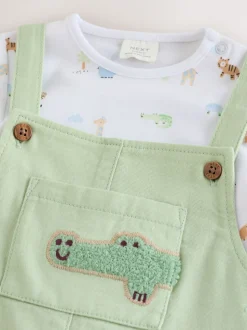 Vert motif safari Animal - Ensemble salopette et body en sergé pour bébé (0mths-2yrs)