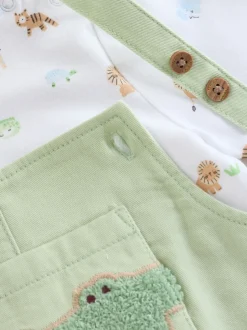 Vert motif safari Animal - Ensemble salopette et body en sergé pour bébé (0mths-2yrs)