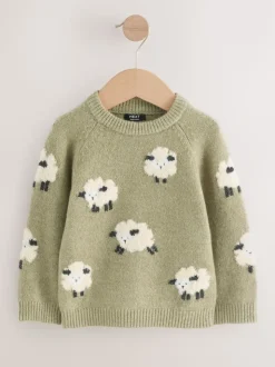 Vert mouton - Pull col rond en maille (3mois-7ans)