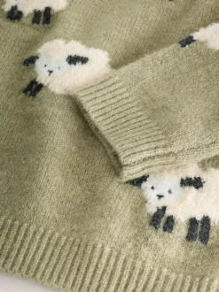 Vert mouton - Pull col rond en maille (3mois-7ans)