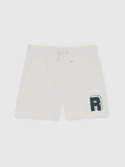Vert Off White/vert forêt - Reiss Marcus Jersey Drawstring R Short Imprimé